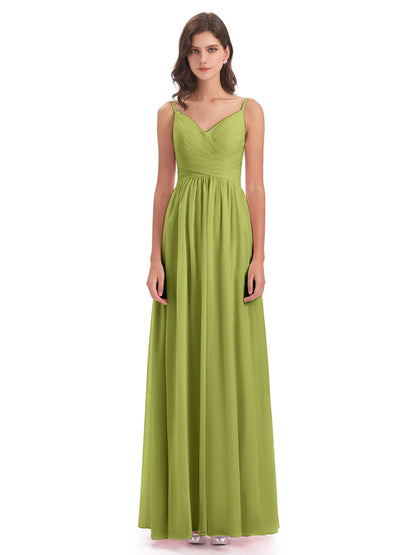 Ava Spaghetti Straps V-Neck Long Bridesmaid Dresses