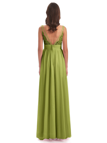 Ava Spaghetti Straps V-Neck Long Bridesmaid Dresses