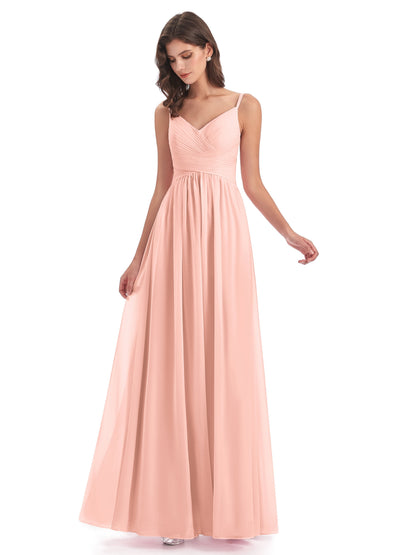 Ava Spaghetti Straps V-Neck Long Bridesmaid Dresses