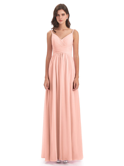 Ava Spaghetti Straps V-Neck Long Bridesmaid Dresses