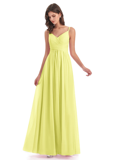 Ava Spaghetti Straps V-Neck Long Bridesmaid Dresses