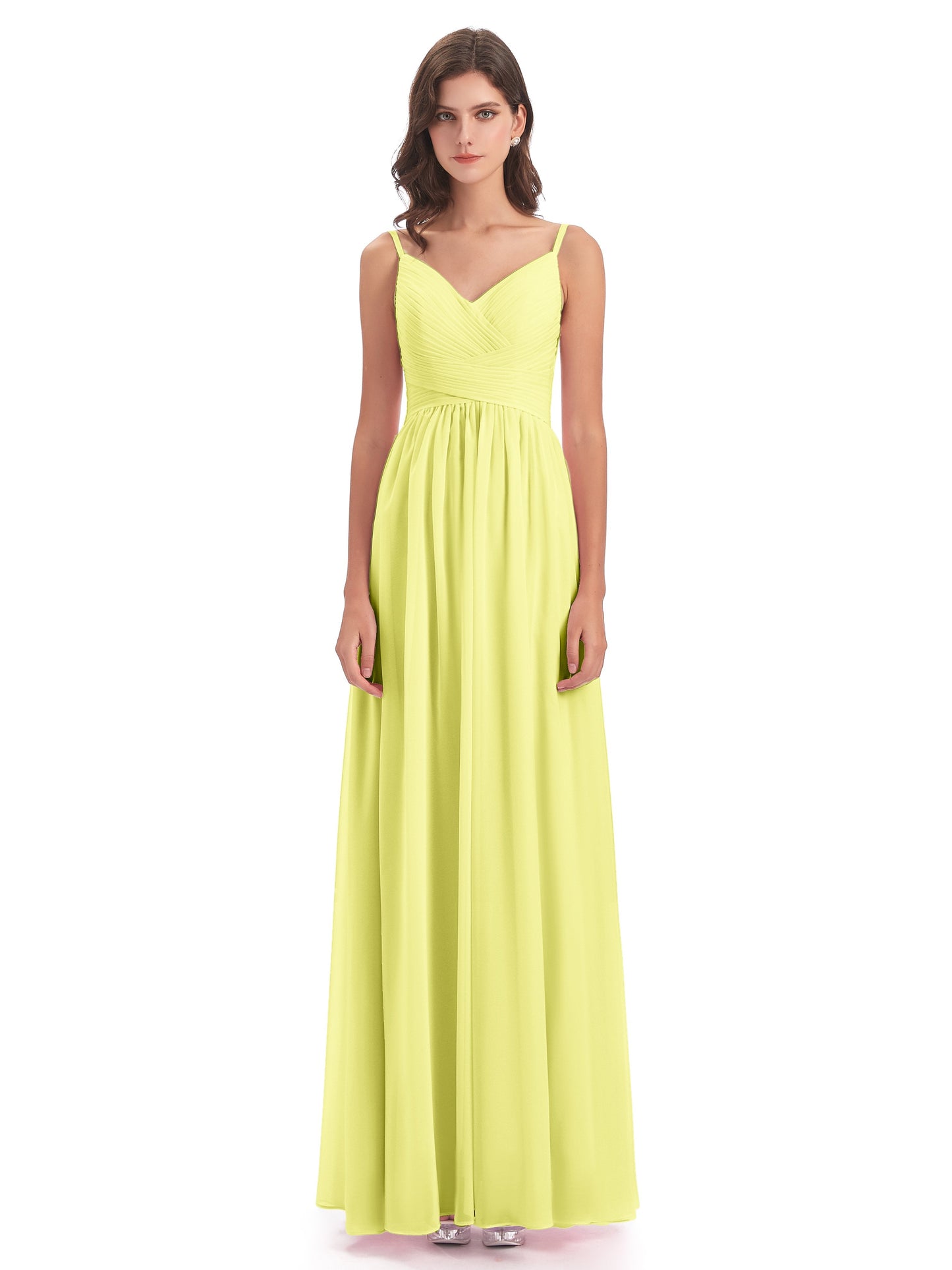 Ava Spaghetti Straps V-Neck Long Bridesmaid Dresses