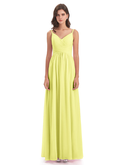 Ava Spaghetti Straps V-Neck Long Bridesmaid Dresses