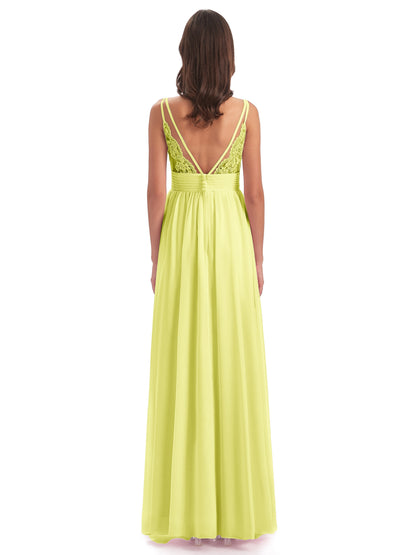 Ava Spaghetti Straps V-Neck Long Bridesmaid Dresses