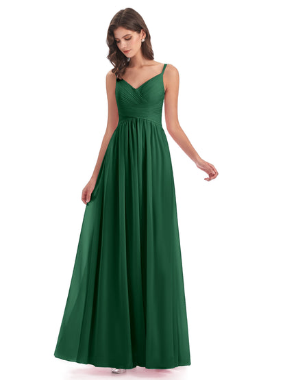 Ava Spaghetti Straps V-Neck Long Bridesmaid Dresses