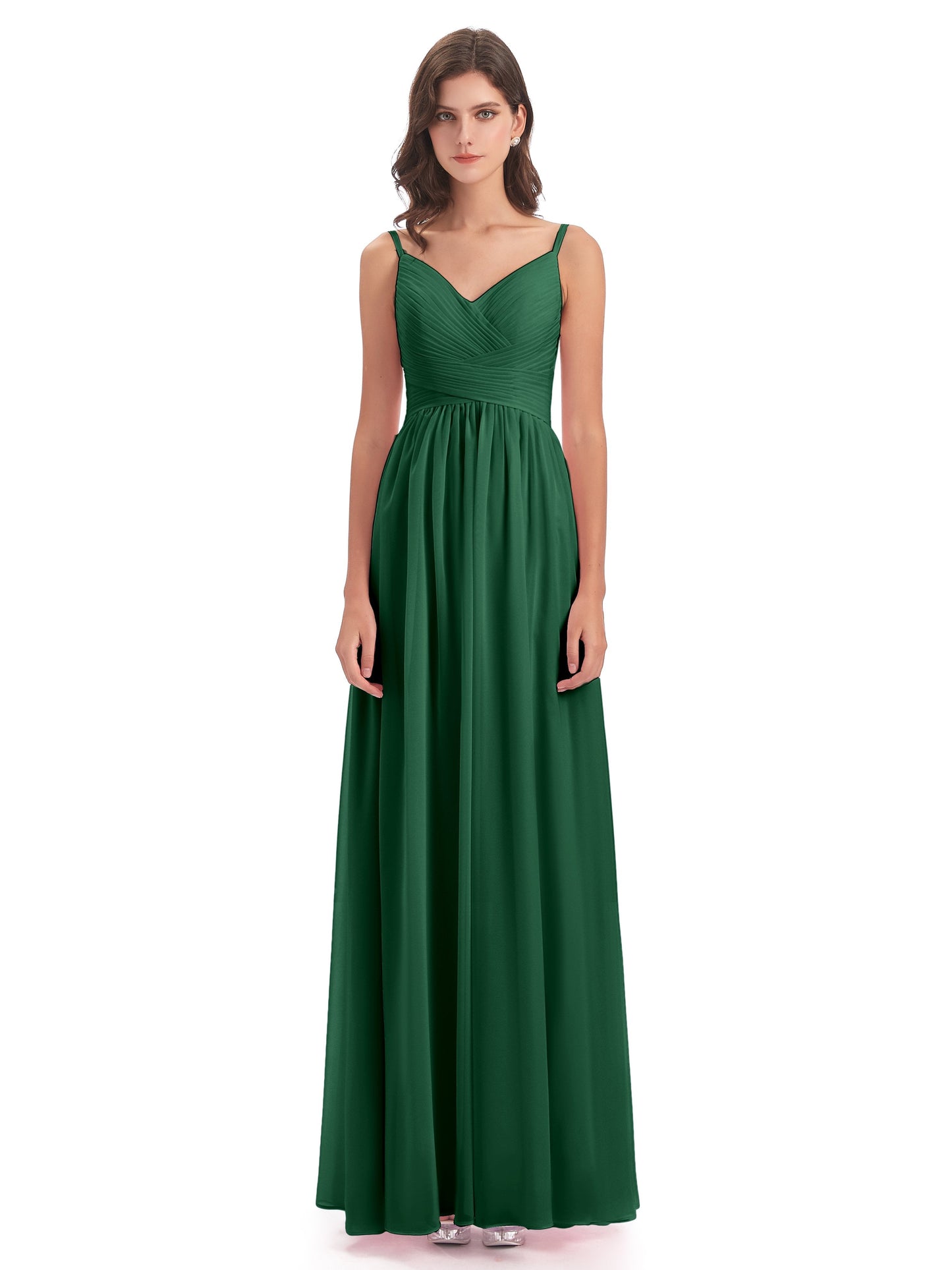 Ava Spaghetti Straps V-Neck Long Bridesmaid Dresses