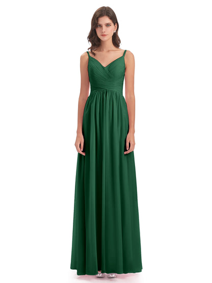 Ava Spaghetti Straps V-Neck Long Bridesmaid Dresses