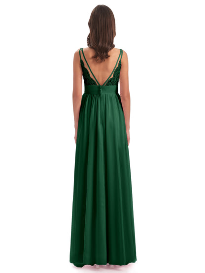Ava Spaghetti Straps V-Neck Long Bridesmaid Dresses