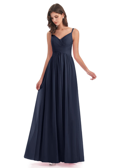 Ava Spaghetti Straps V-Neck Long Bridesmaid Dresses