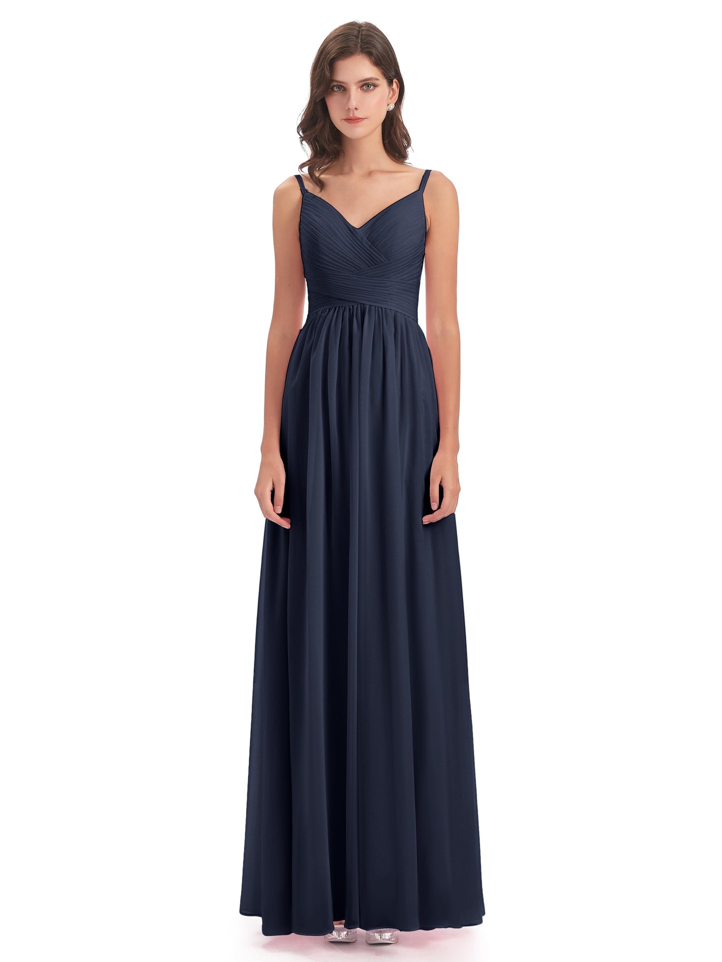 Ava Spaghetti Straps V-Neck Long Bridesmaid Dresses