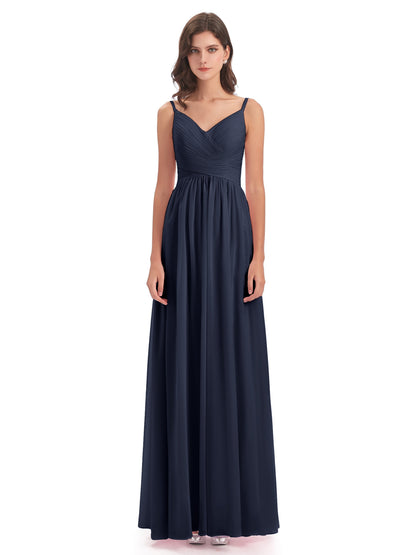 Ava Spaghetti Straps V-Neck Long Bridesmaid Dresses
