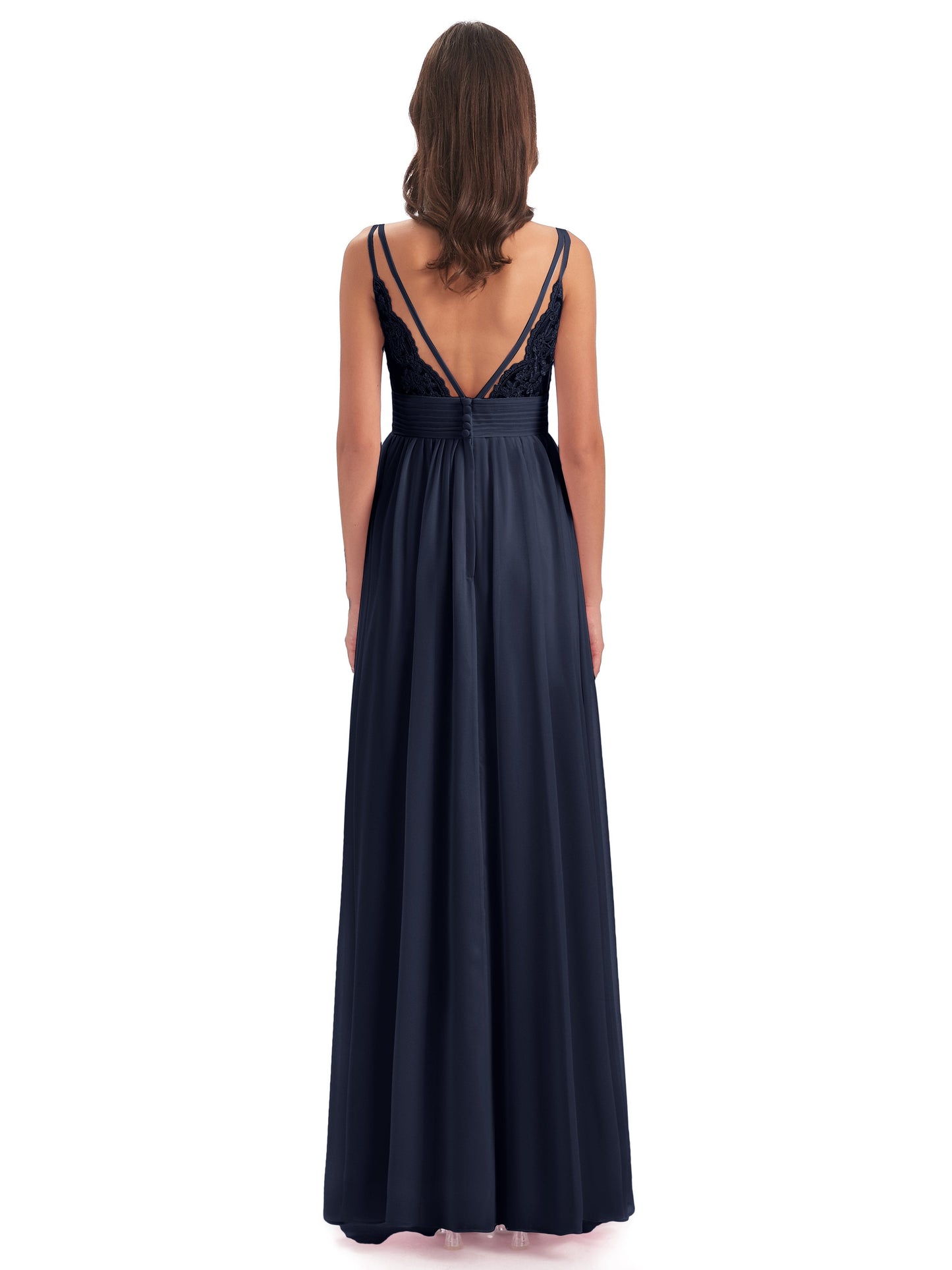 Ava Spaghetti Straps V-Neck Long Bridesmaid Dresses
