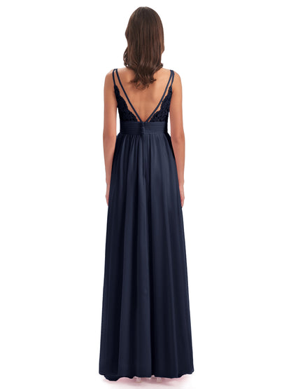 Ava Spaghetti Straps V-Neck Long Bridesmaid Dresses