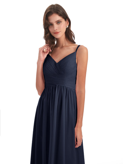 Ava Spaghetti Straps V-Neck Long Bridesmaid Dresses