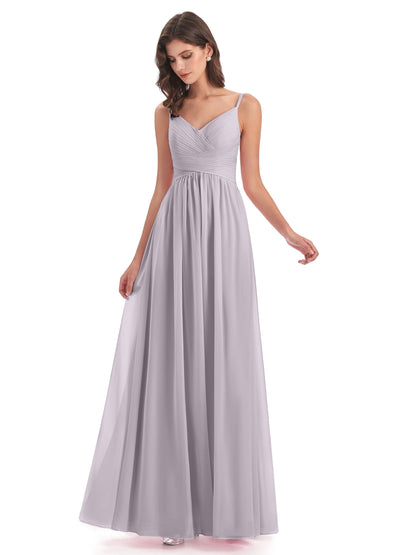 Ava Spaghetti Straps V-Neck Long Bridesmaid Dresses