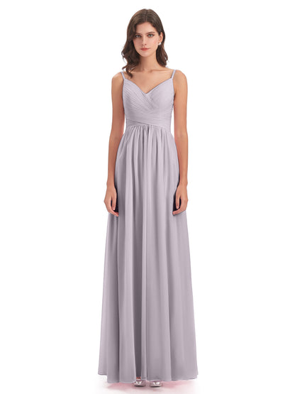 Ava Spaghetti Straps V-Neck Long Bridesmaid Dresses