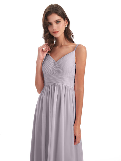 Ava Spaghetti Straps V-Neck Long Bridesmaid Dresses