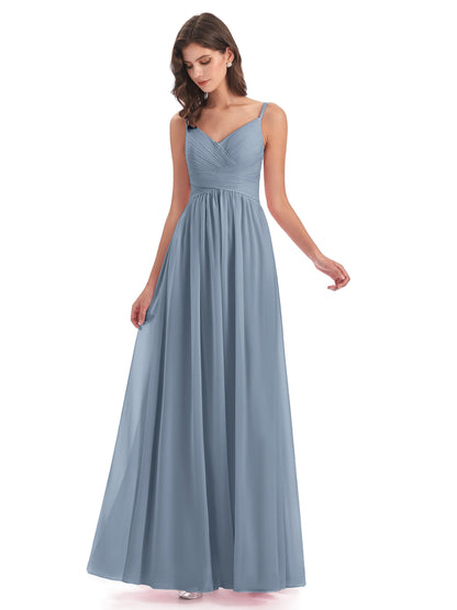 Ava Spaghetti Straps V-Neck Long Bridesmaid Dresses