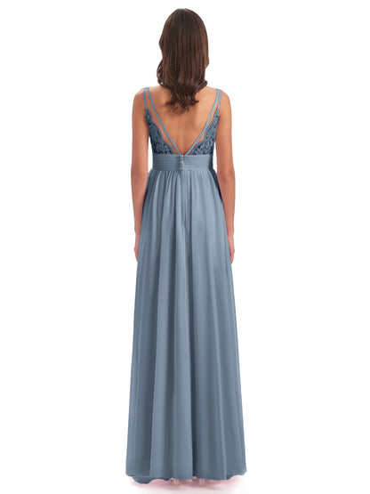 Ava Spaghetti Straps V-Neck Long Bridesmaid Dresses