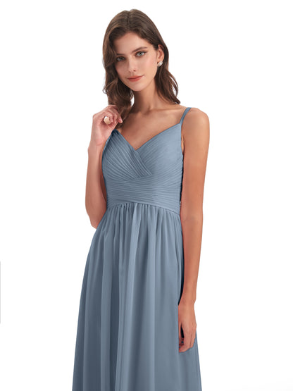 Ava Spaghetti Straps V-Neck Long Bridesmaid Dresses