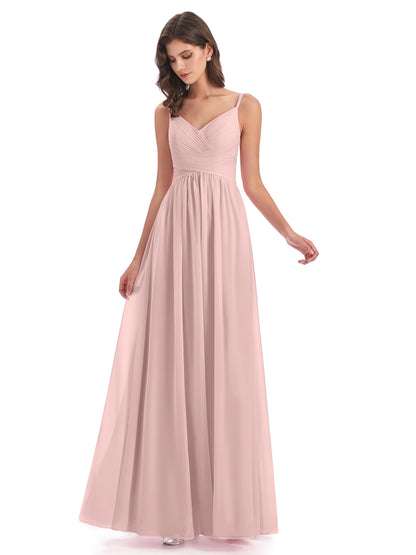 Ava Spaghetti Straps V-Neck Long Bridesmaid Dresses