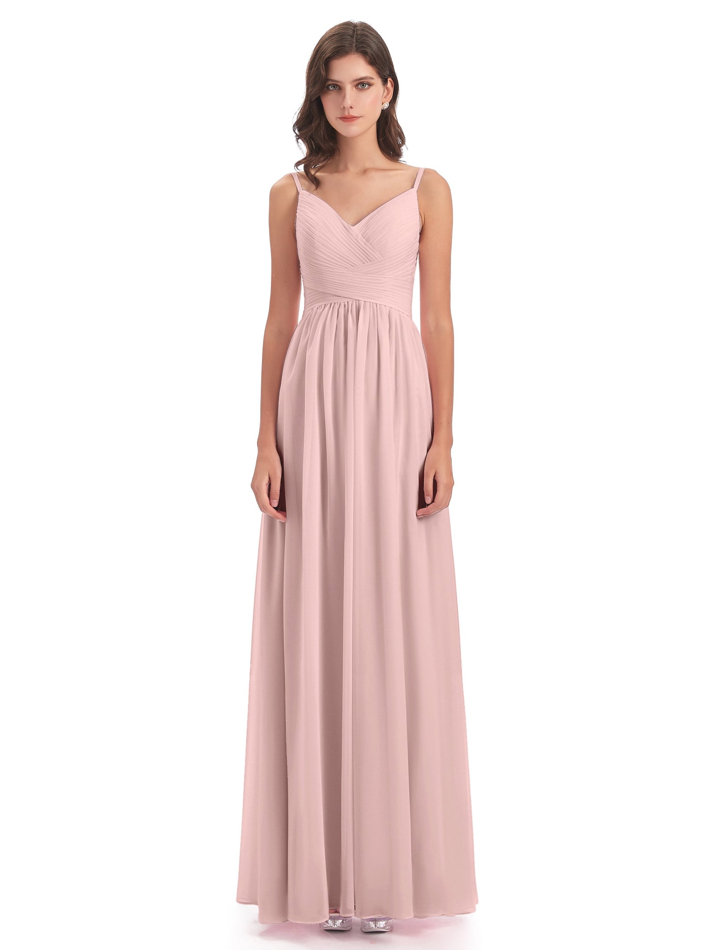 Ava Spaghetti Straps V-Neck Long Bridesmaid Dresses