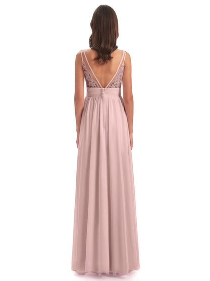 Ava Spaghetti Straps V-Neck Long Bridesmaid Dresses