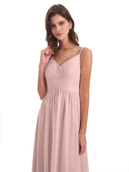 Ava Spaghetti Straps V-Neck Long Bridesmaid Dresses