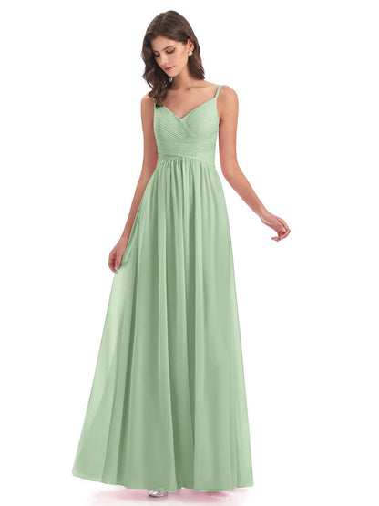 Ava Spaghetti Straps V-Neck Long Bridesmaid Dresses