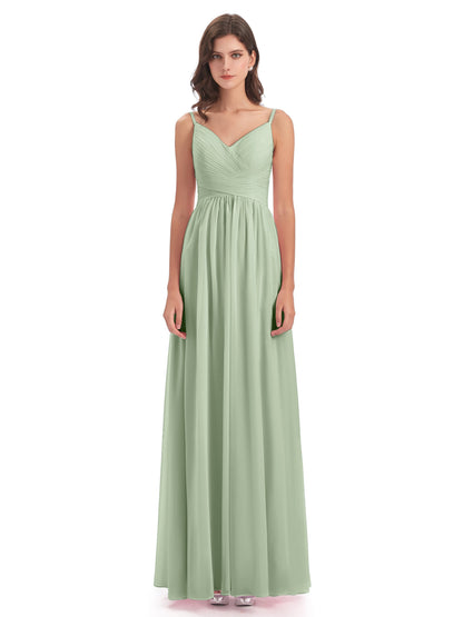 Ava Spaghetti Straps V-Neck Long Bridesmaid Dresses