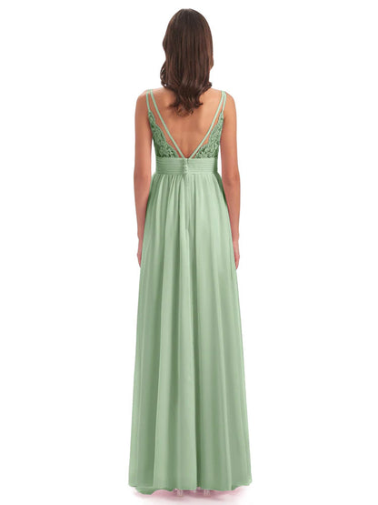 Ava Spaghetti Straps V-Neck Long Bridesmaid Dresses