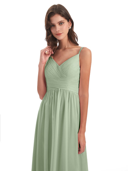 Ava Spaghetti Straps V-Neck Long Bridesmaid Dresses