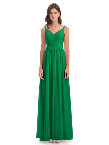 Ava Spaghetti Straps V-Neck Long Bridesmaid Dresses