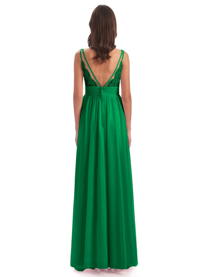 Ava Spaghetti Straps V-Neck Long Bridesmaid Dresses