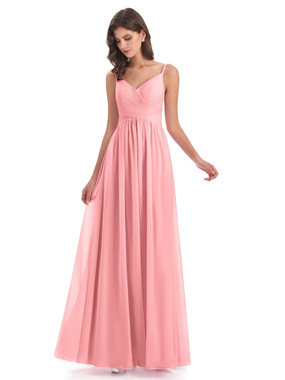 Ava Spaghetti Straps V-Neck Long Bridesmaid Dresses