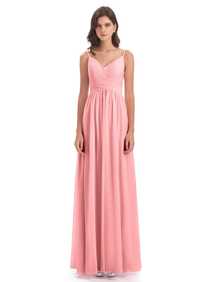 Ava Spaghetti Straps V-Neck Long Bridesmaid Dresses