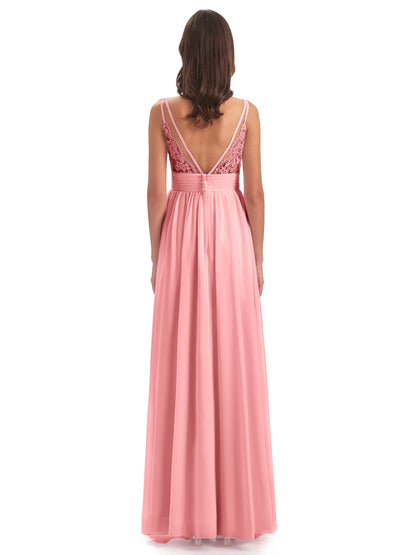 Ava Spaghetti Straps V-Neck Long Bridesmaid Dresses