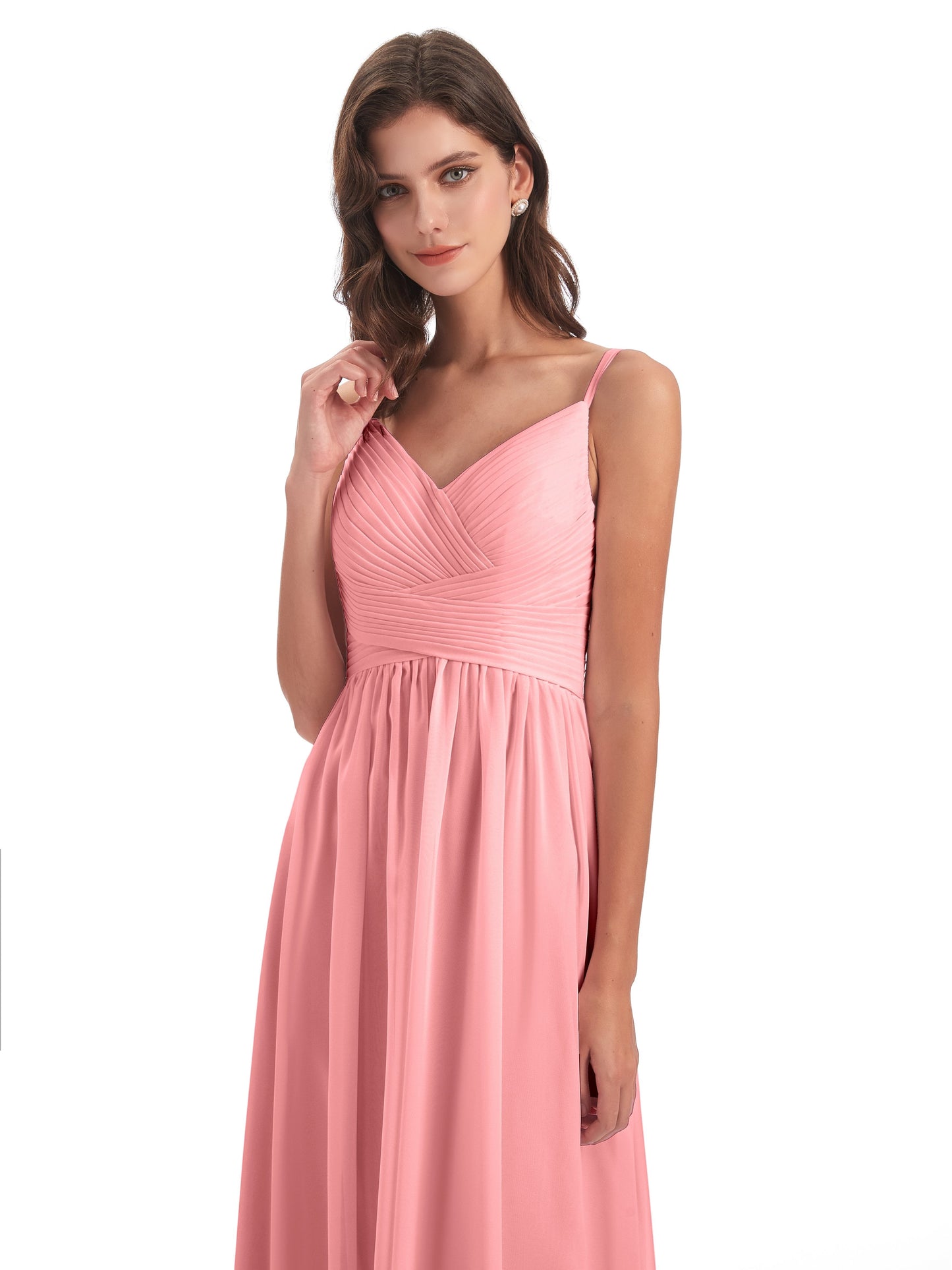 Ava Spaghetti Straps V-Neck Long Bridesmaid Dresses