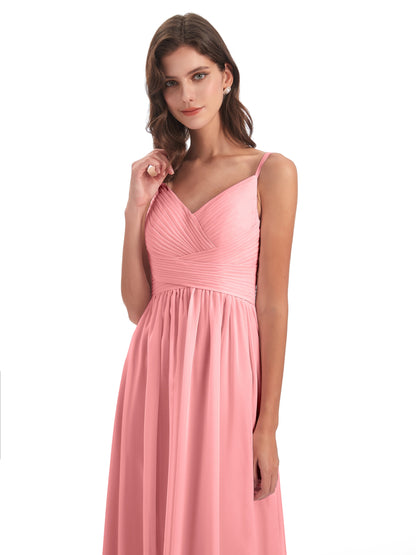 Ava Spaghetti Straps V-Neck Long Bridesmaid Dresses