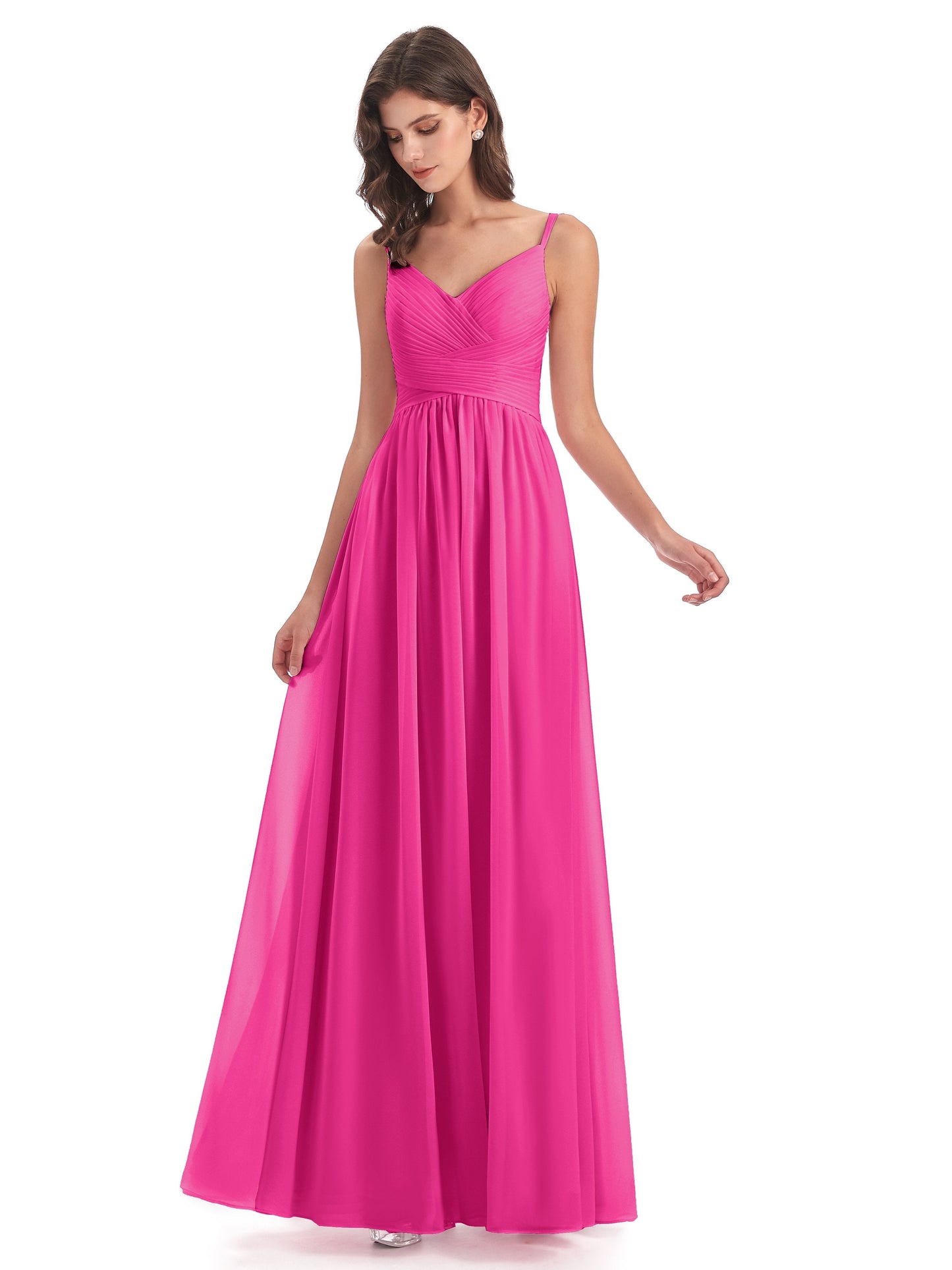 Ava Spaghetti Straps V-Neck Long Bridesmaid Dresses