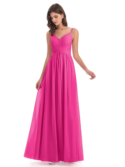 Ava Spaghetti Straps V-Neck Long Bridesmaid Dresses