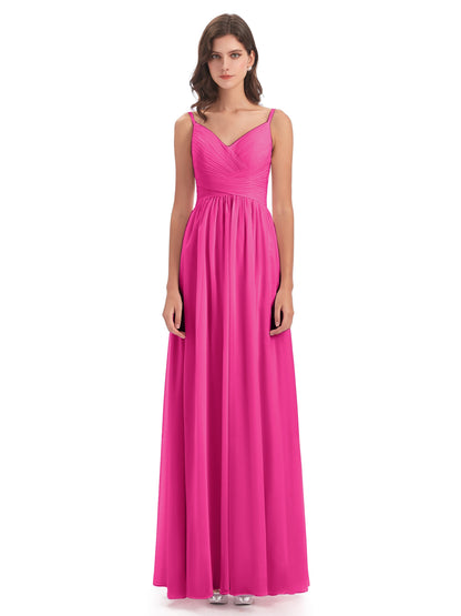 Ava Spaghetti Straps V-Neck Long Bridesmaid Dresses