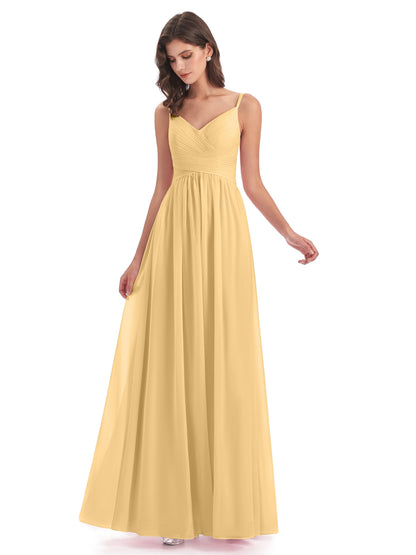 Ava Spaghetti Straps V-Neck Long Bridesmaid Dresses