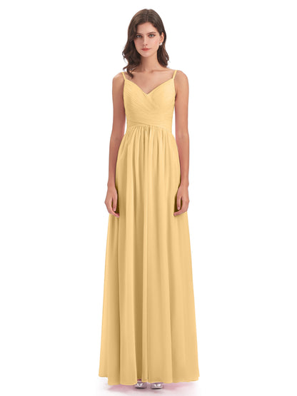 Ava Spaghetti Straps V-Neck Long Bridesmaid Dresses