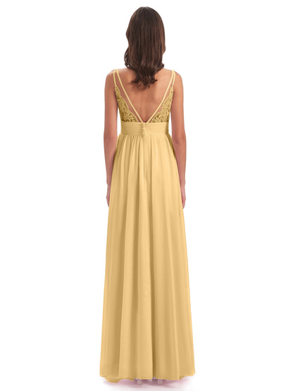 Ava Spaghetti Straps V-Neck Long Bridesmaid Dresses