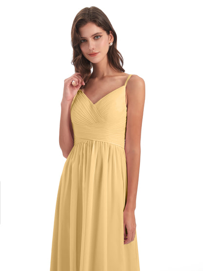 Ava Spaghetti Straps V-Neck Long Bridesmaid Dresses