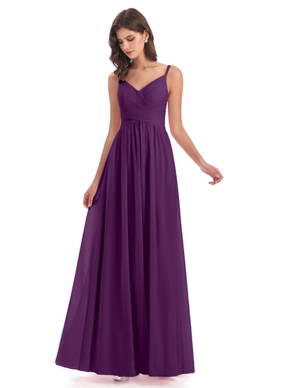 Ava Spaghetti Straps V-Neck Long Bridesmaid Dresses