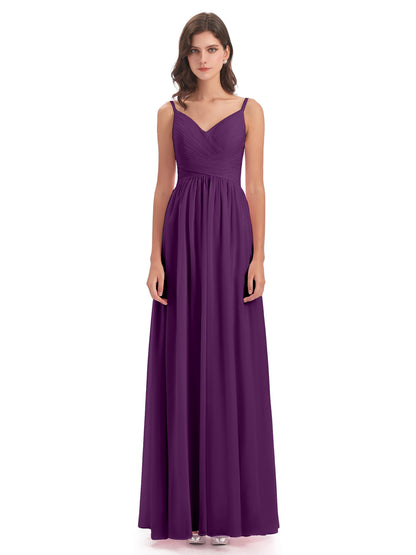 Ava Spaghetti Straps V-Neck Long Bridesmaid Dresses