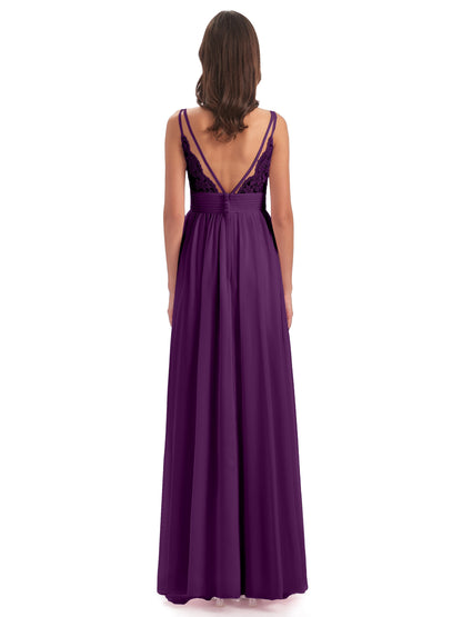Ava Spaghetti Straps V-Neck Long Bridesmaid Dresses