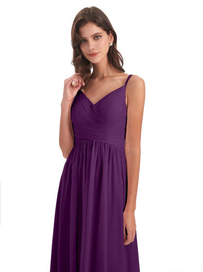 Ava Spaghetti Straps V-Neck Long Bridesmaid Dresses